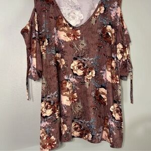 Floral V-Neck Blouse - Brown and Cream